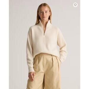 Mongolian Cashmere Fisherman Quarter Zip Sweater Ivory Size L